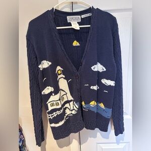 VINTAGE Embroidered Coastal Design Cardigan
